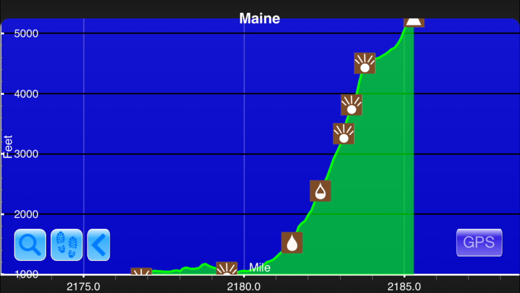 A graph from the Guthook Guides app showing the fifth steepest climb on the Appalachian Trail.