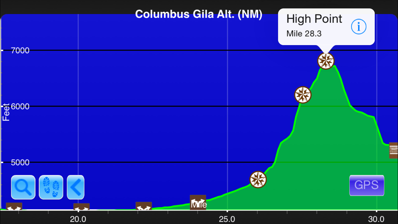 A graph from the Guthook Guides app showing the third steepest climb on the Continental Divide Trail.