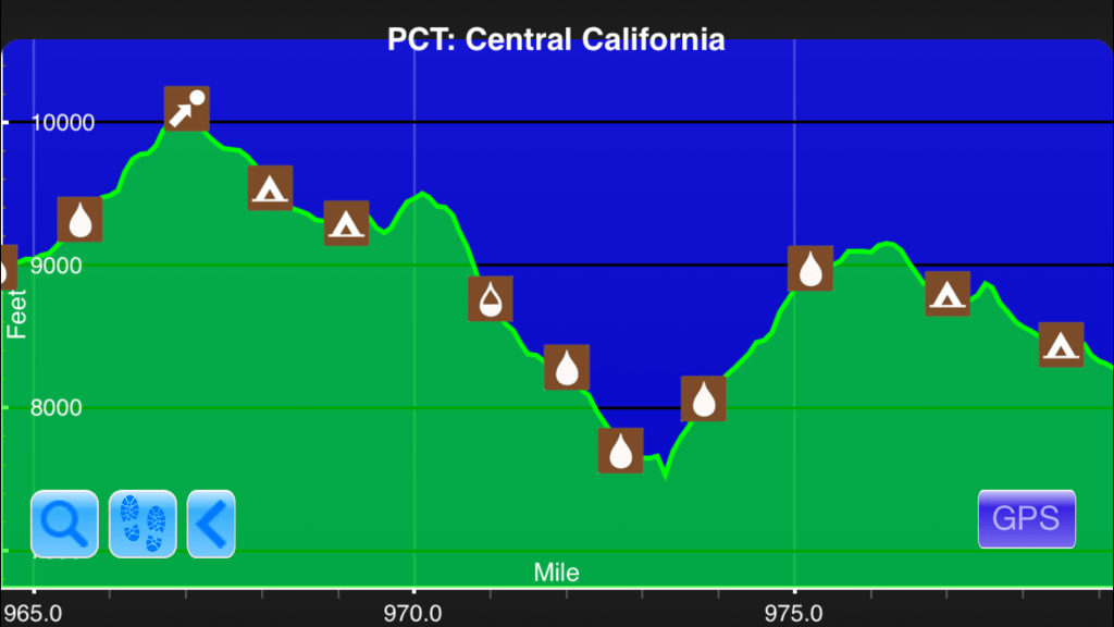 A graph from the Guthook Guides app showing the fourth steepest climb on the Pacific Crest Trail.