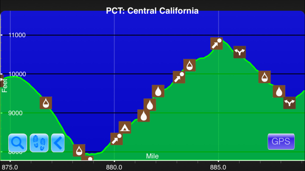 A graph from the Guthook Guides app showing the fifth steepest climb on the Pacific Crest Trail.