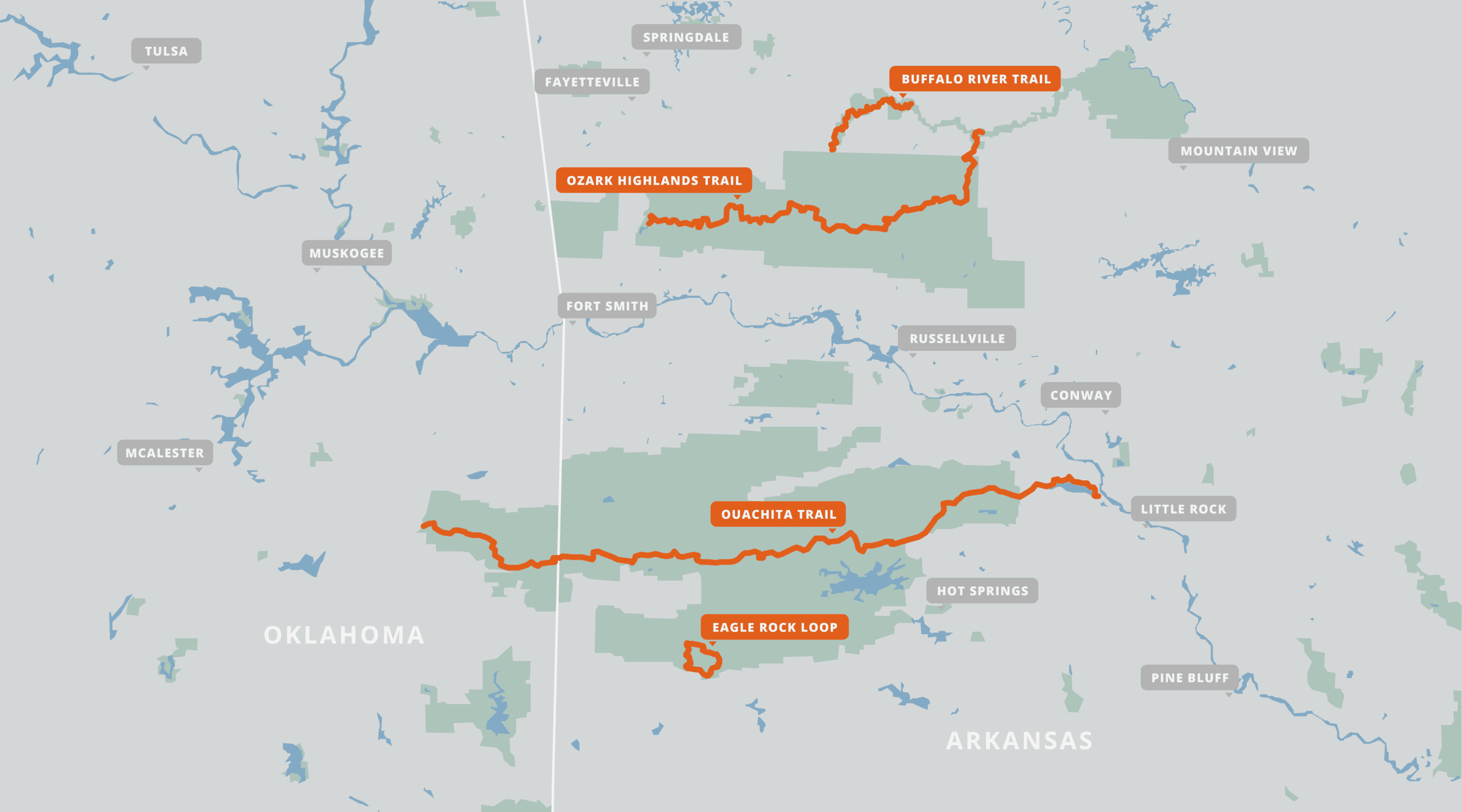 A map of all of the Arkansas Hiker Guides.