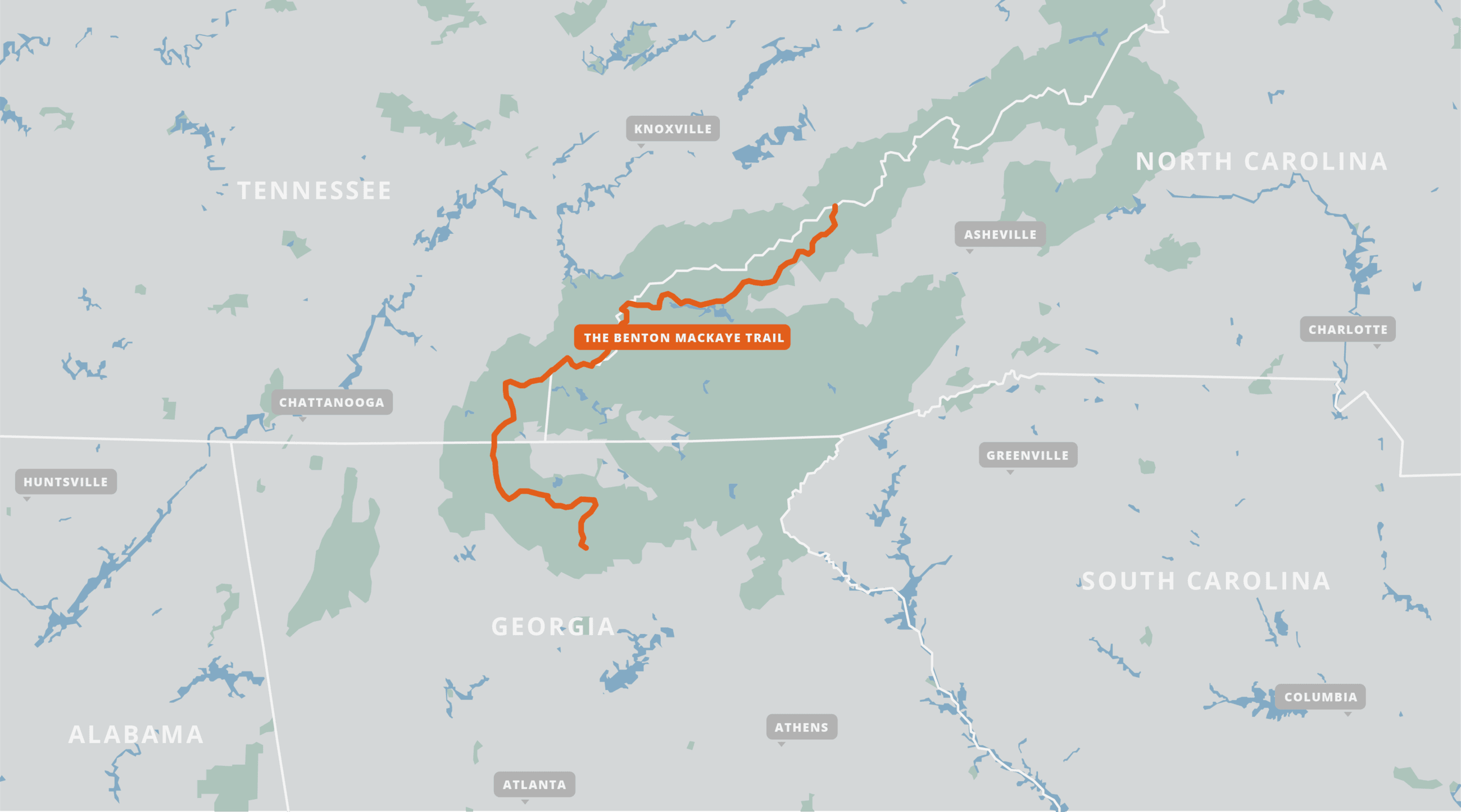 A map of the Benton MacKaye Trail.