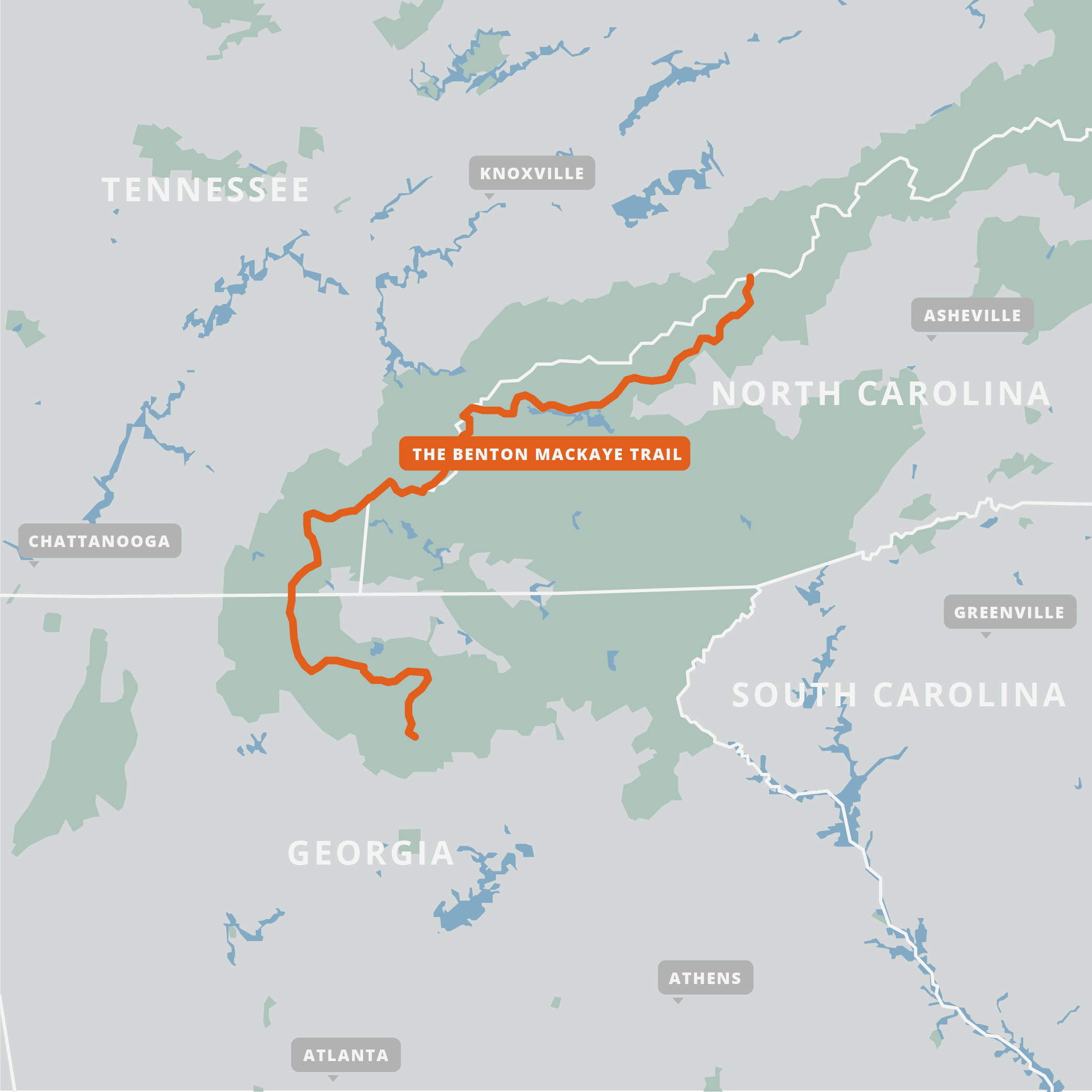 A map of the Benton MacKaye Trail.
