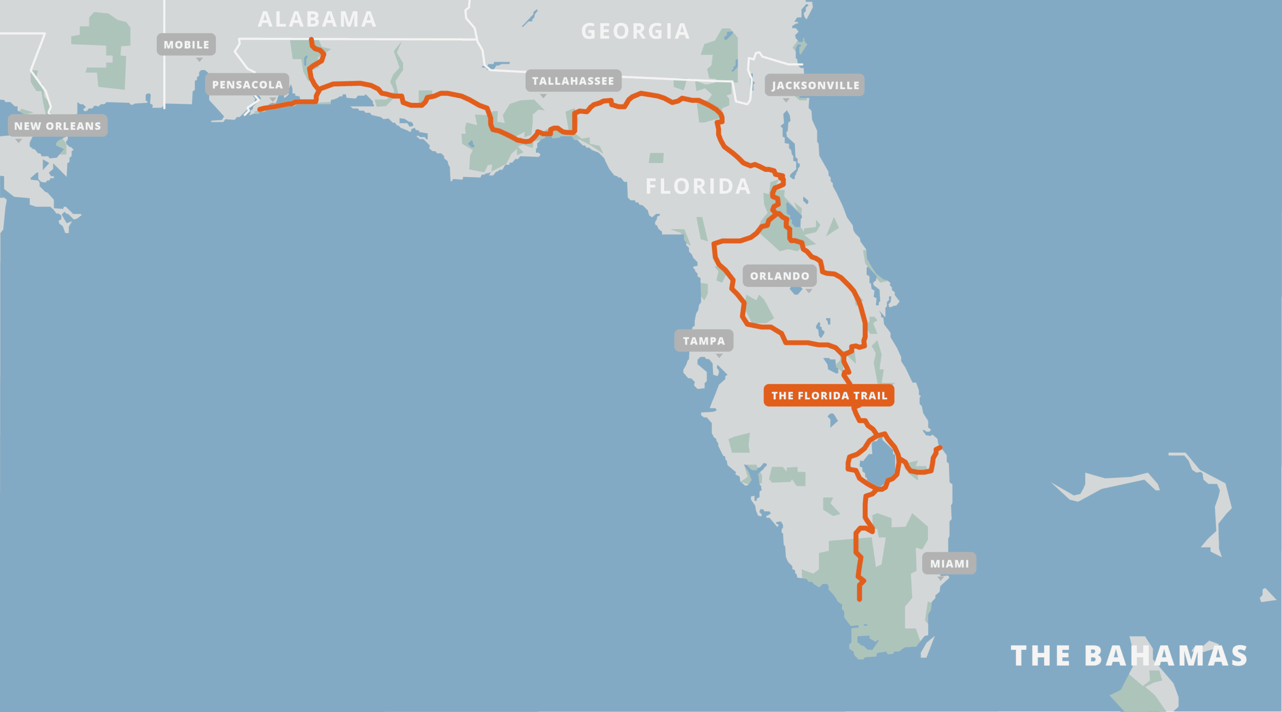 A map of the Florida Trail.