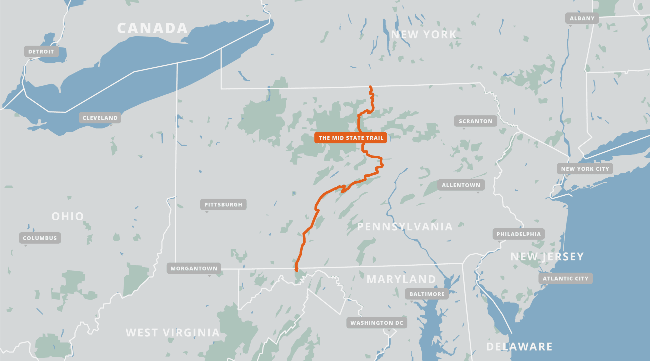 A map of the Mid State Trail.