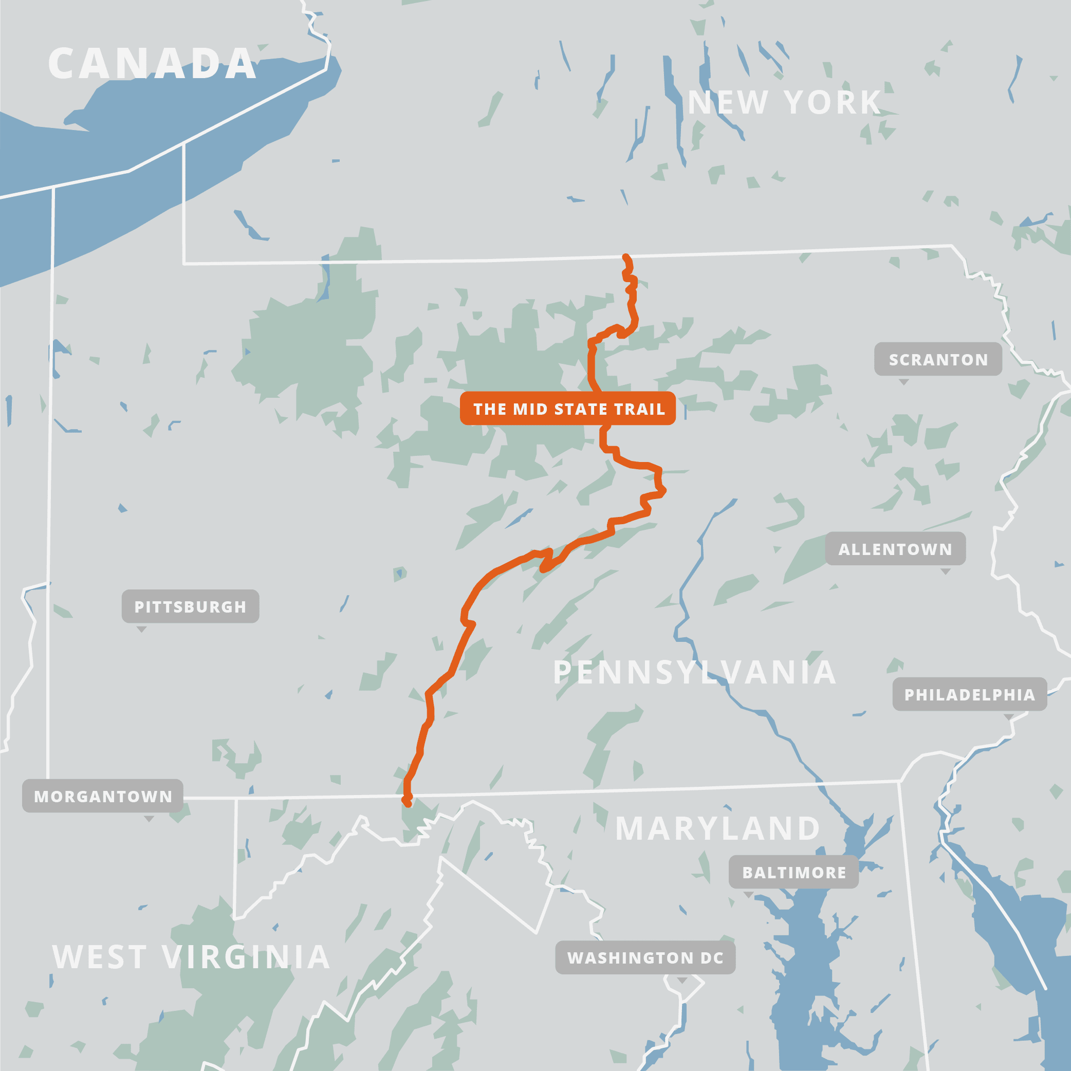 A map of the Mid State Trail.