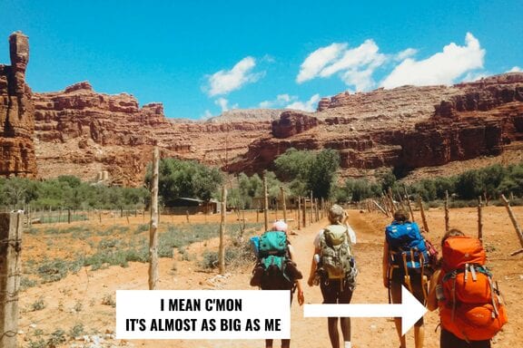 Girls hiking to Havasu Falls with backpacking backpacks.
