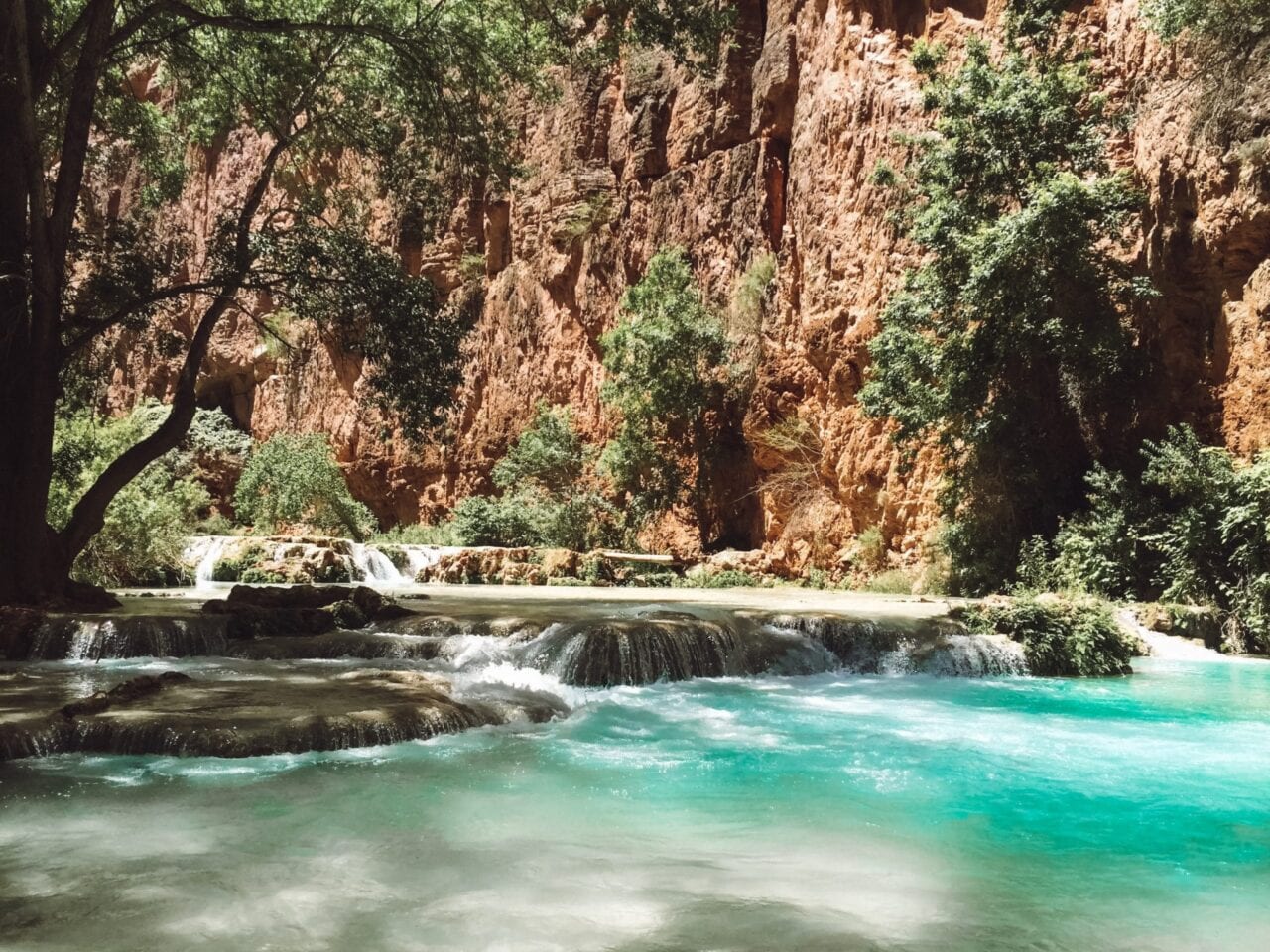 HIking along the stream from Havasupai Falls to Beaver Falls.