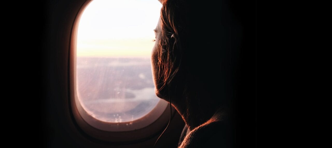 Looking out airplane window