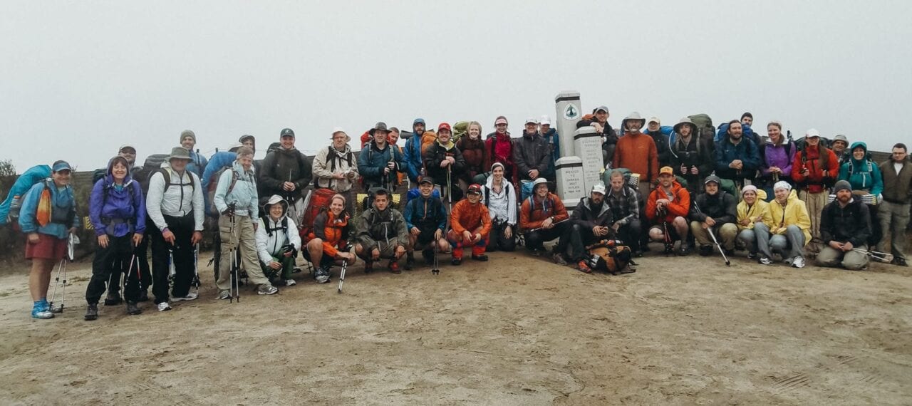 A big group of PCT thru hikers starting at the southern terminus.
