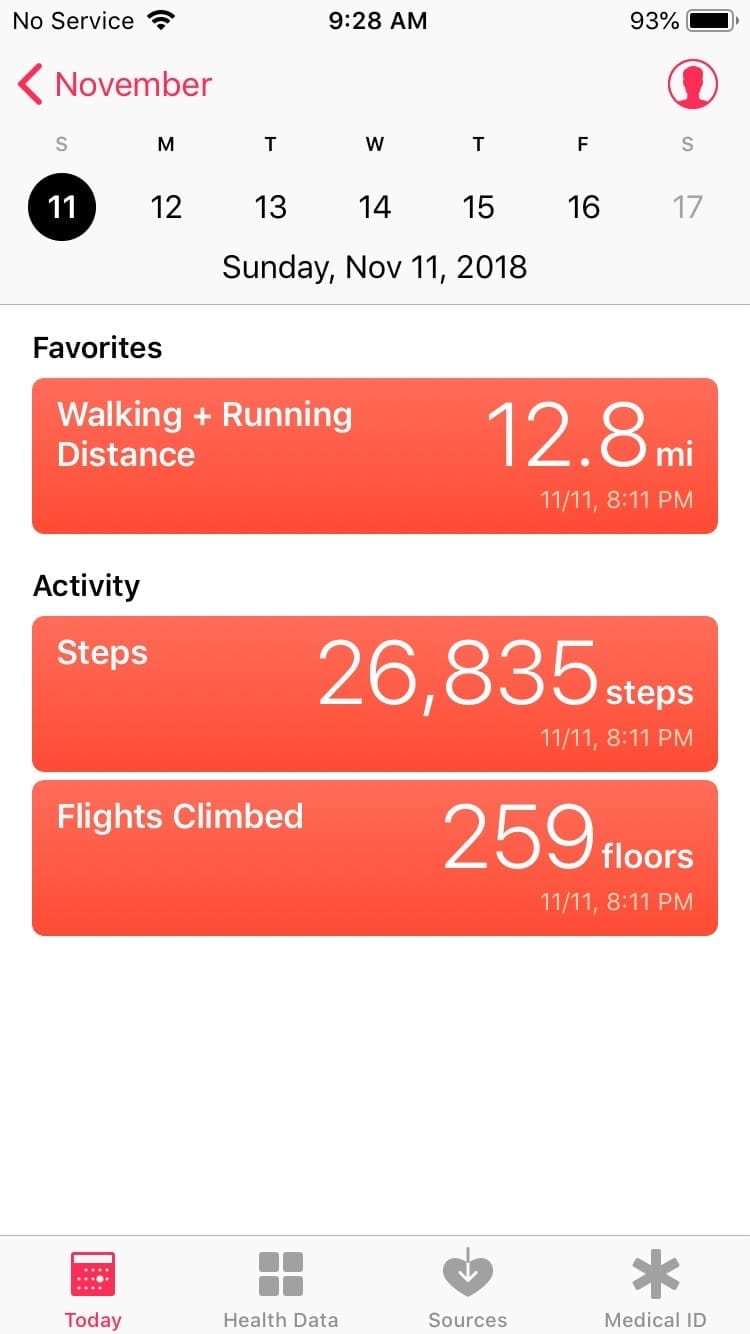 Screen shot of iOS Health app step counter