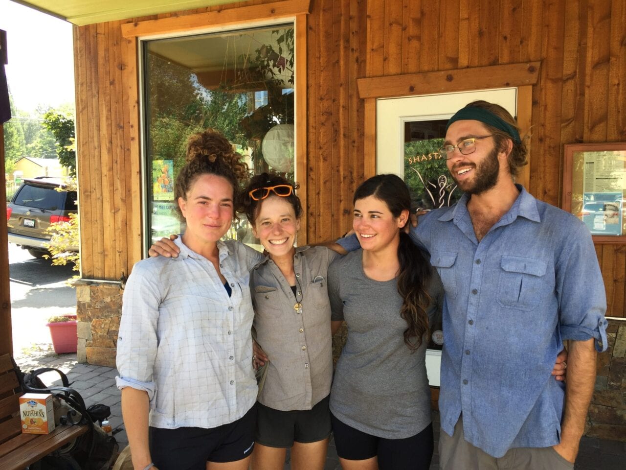 A group of friends hugging.