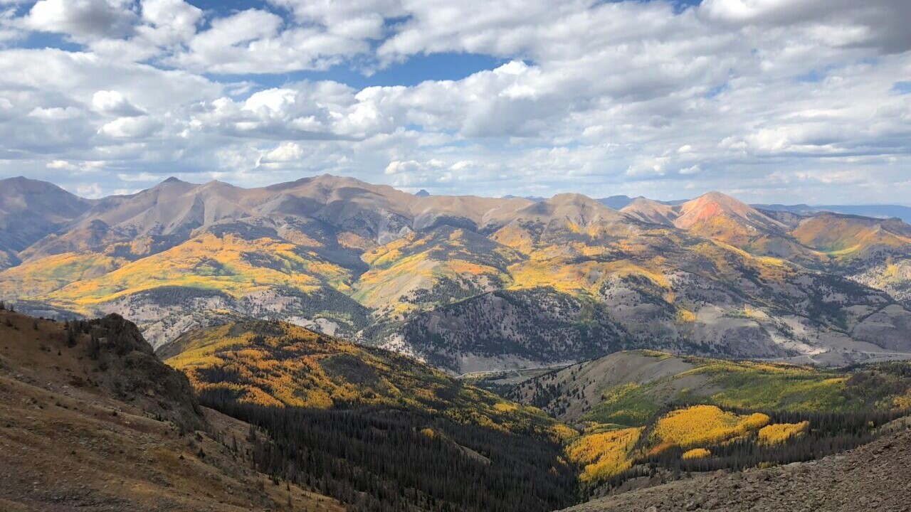 A beautiful view of yellow covered mountains.