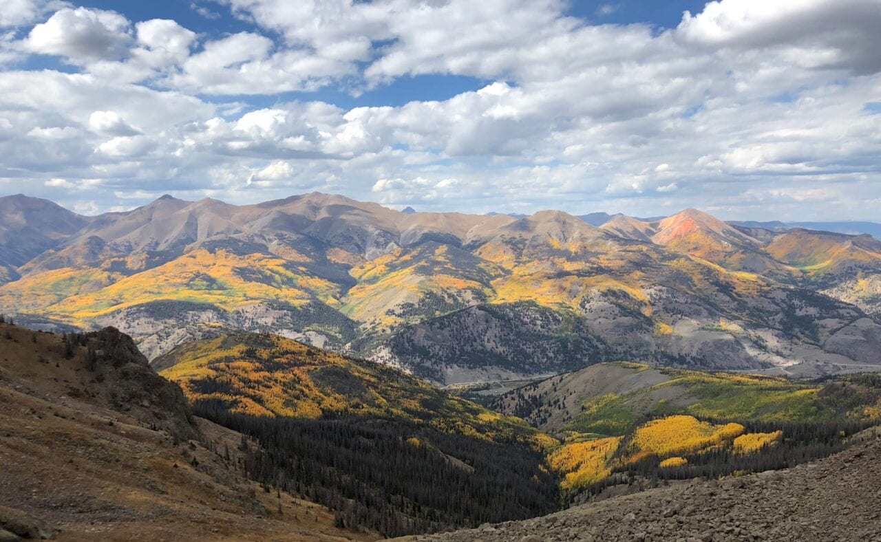 A beautiful view of yellow covered mountains.