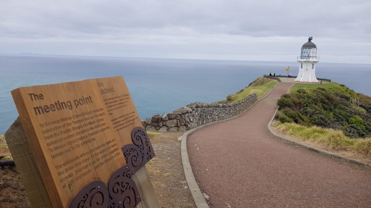 A road and light house on the Te Araroa.
