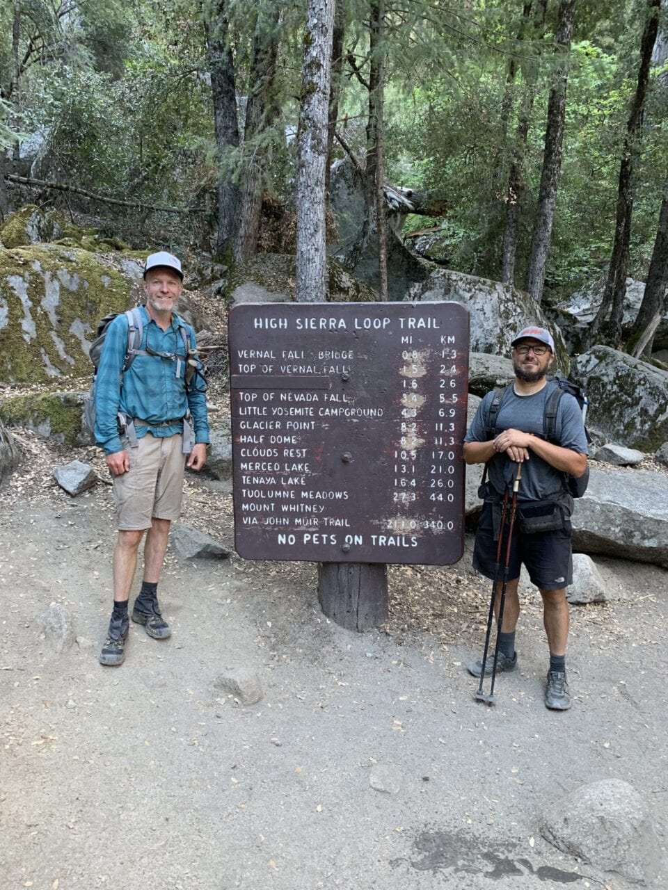Two hikers on the John Muir Trail.