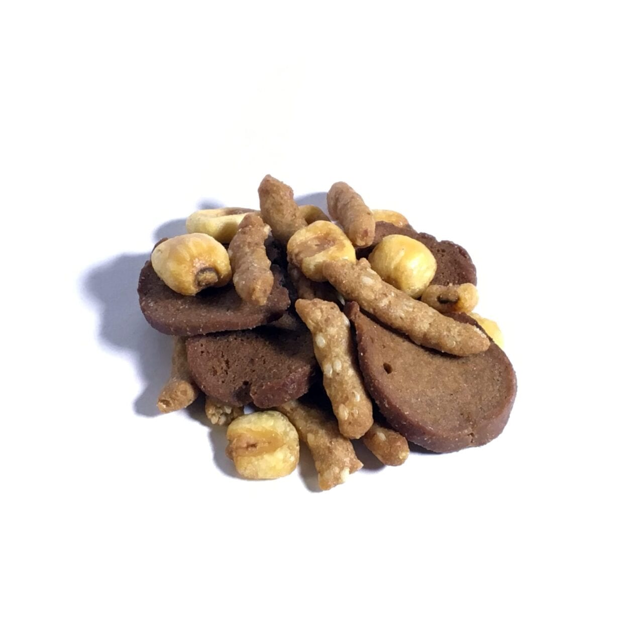 A pile of GORP trail mix including corn and chips.