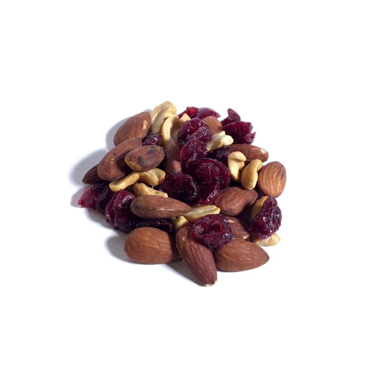 A pile of GORP trail mix including nuts and fruit.