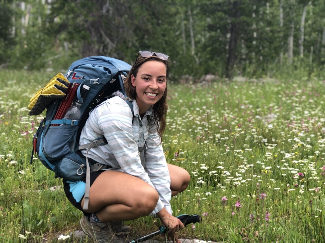 A woman hiking the Tahoe Rim Trail.