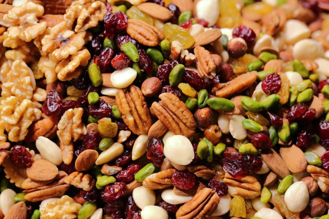 A GORP trail mix of nuts and fruit.