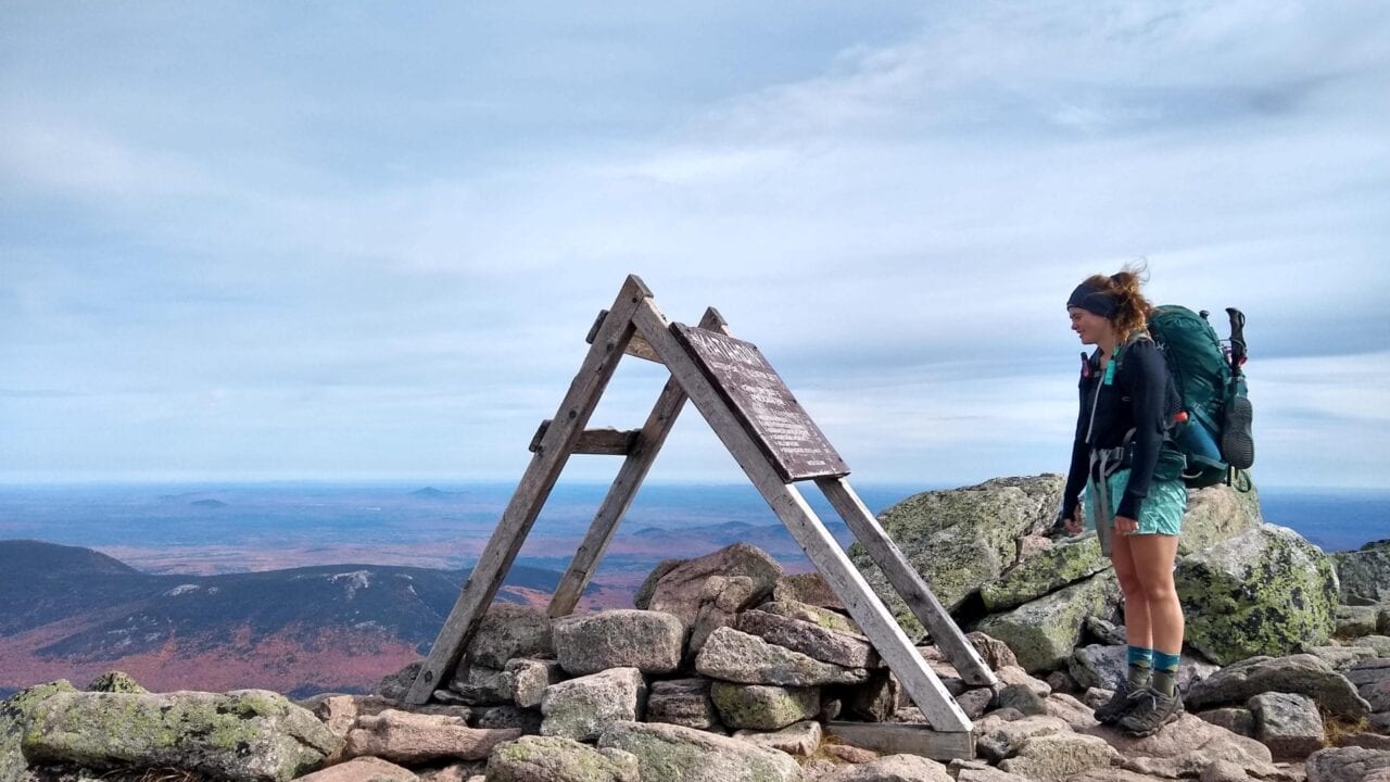 Thru-hiker at Mount Katahdin on the Appalachian Trail