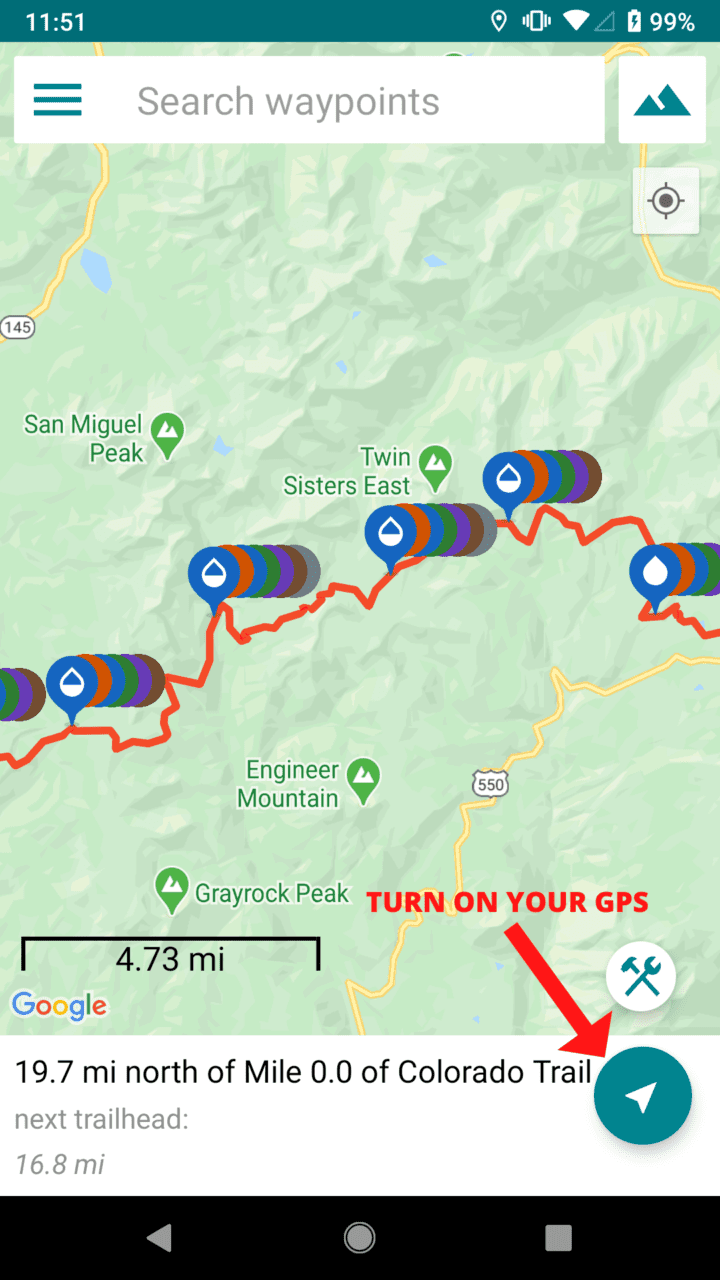 Turn the GPS button on in your Guthook Guides app.