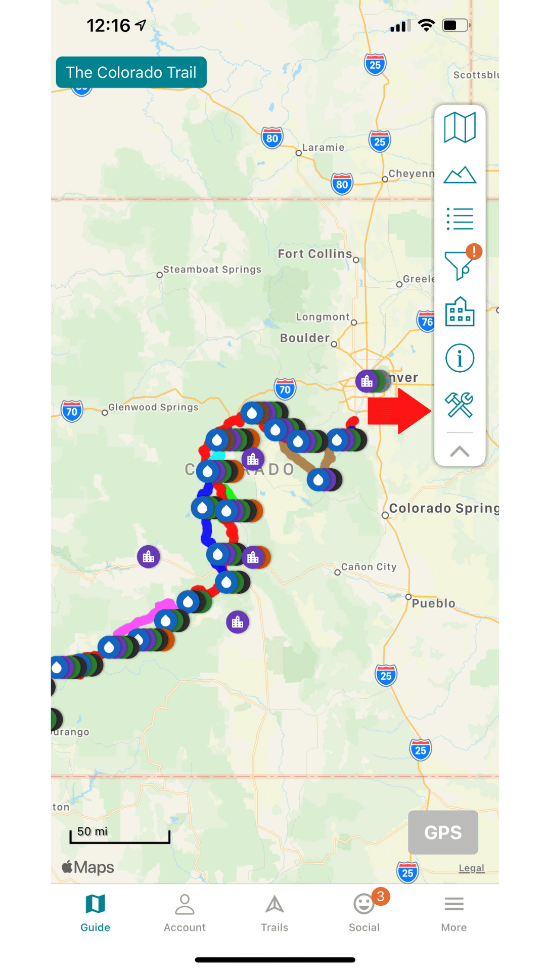 a screen shot of the Guthook Guides app