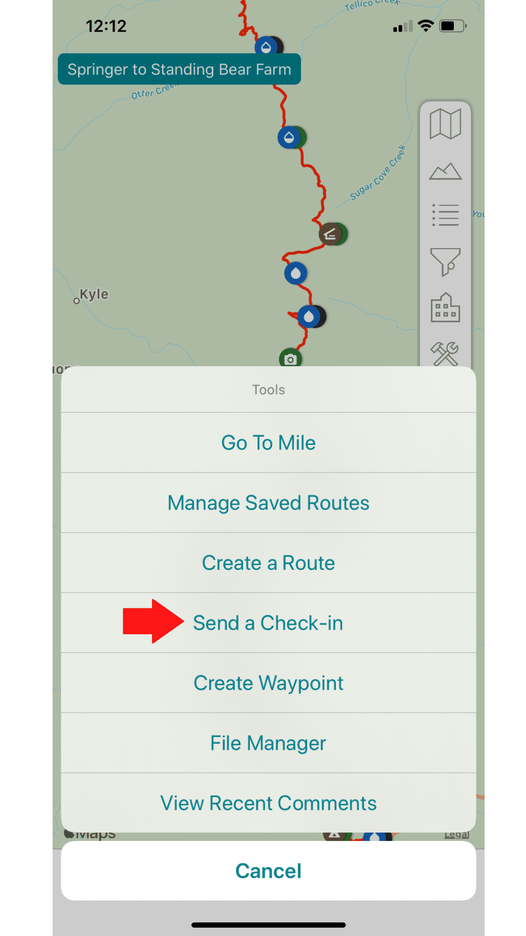 a screen shot of the Guthook Guides app