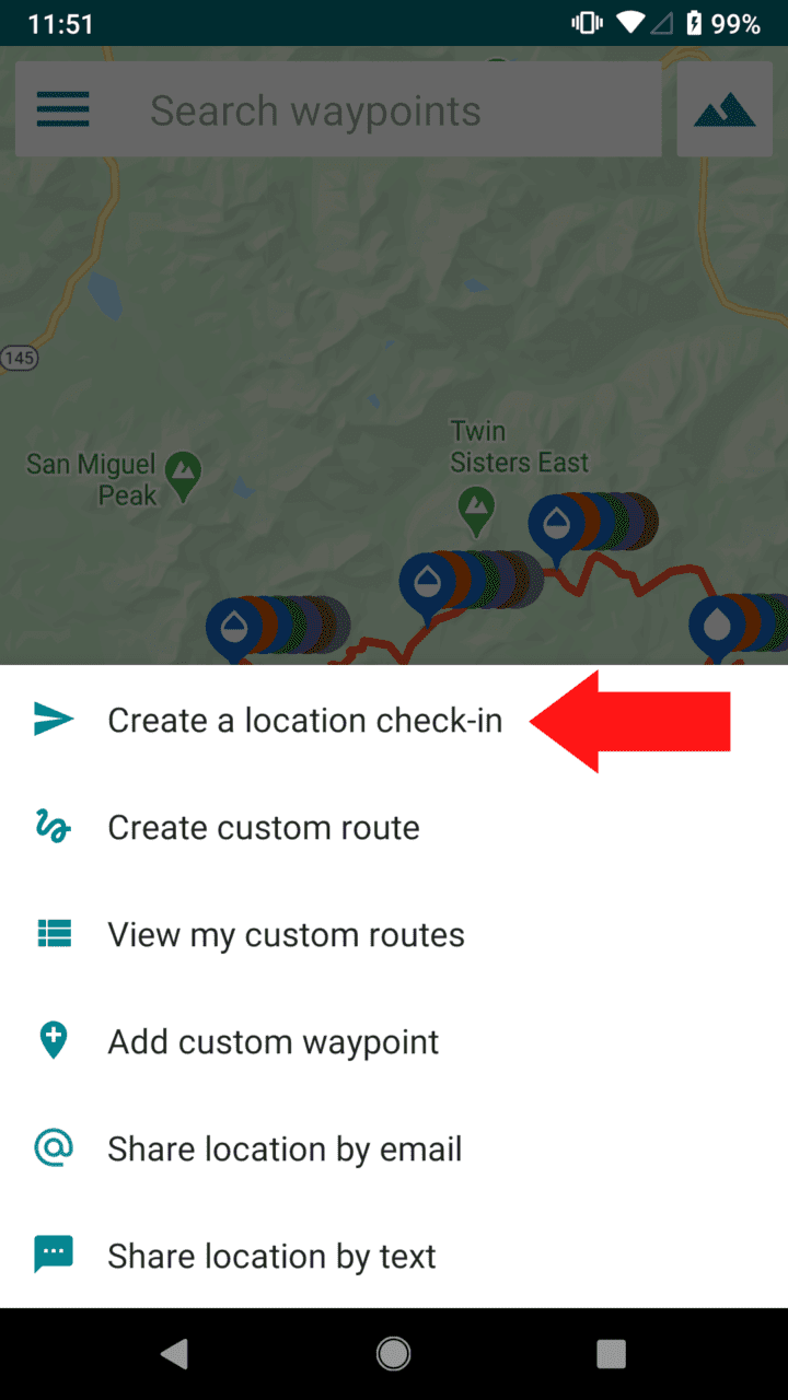 Tap create a location check-in.