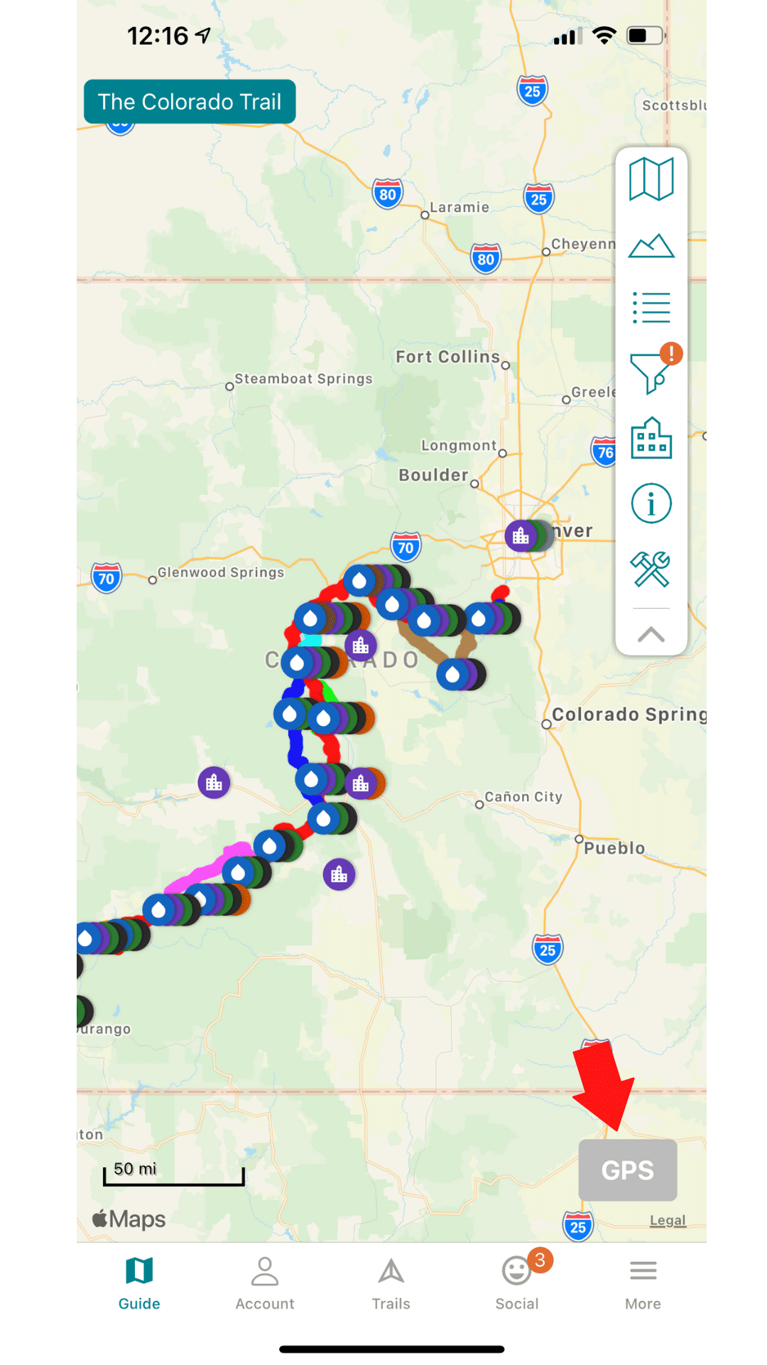 a screen shot of the Guthook Guides app