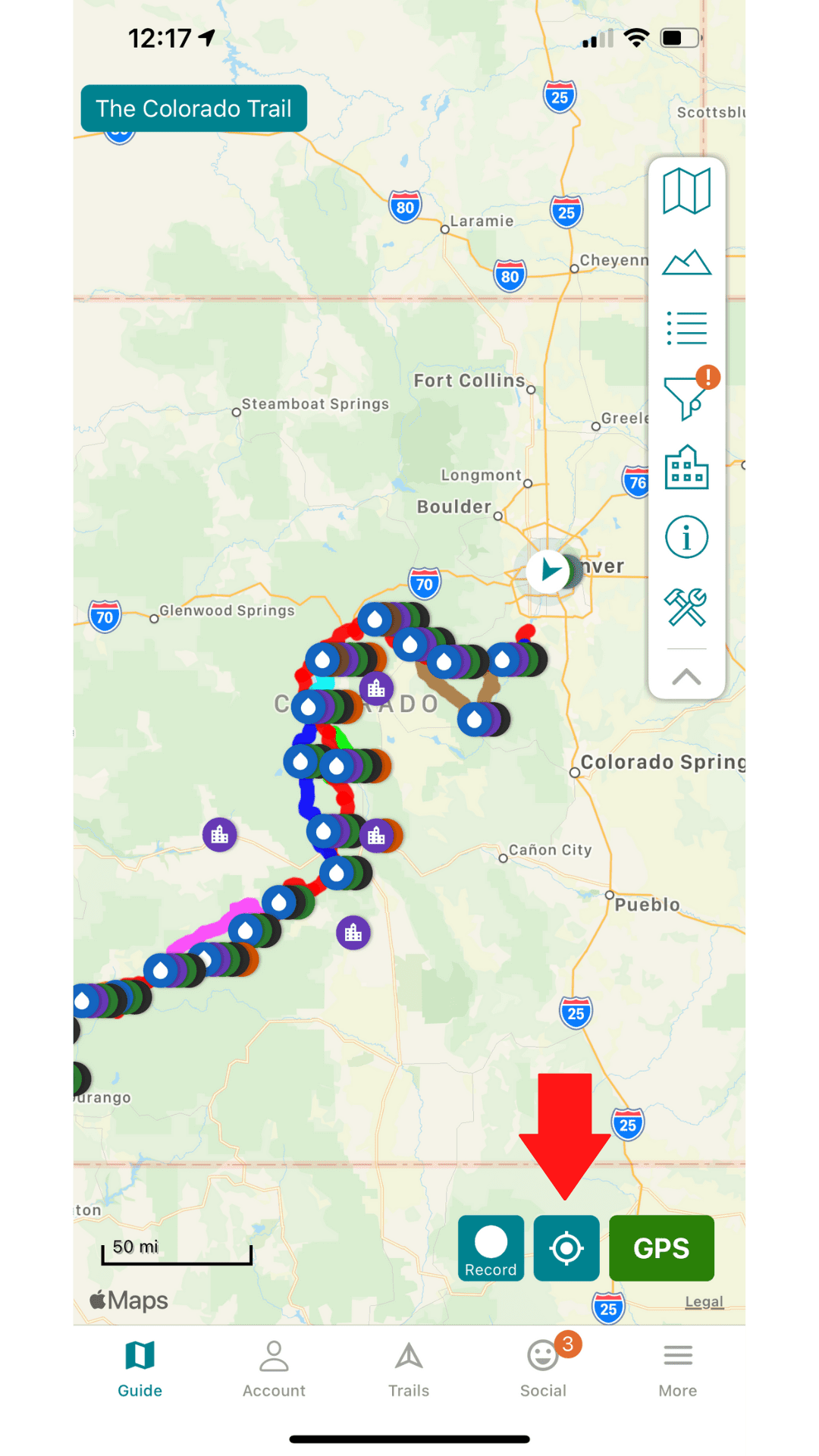 a screen shot of the Guthook Guides app