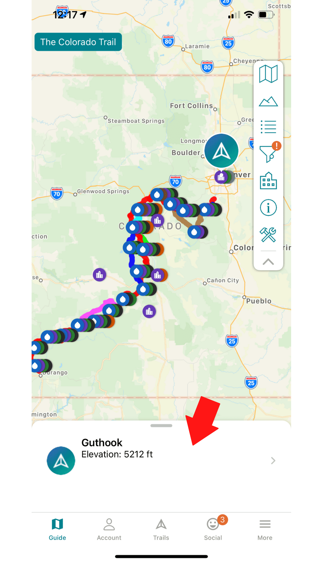 a screen shot of the Guthook Guides app