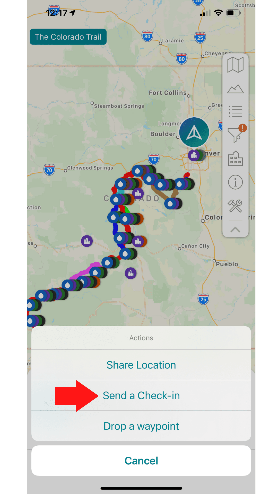 a screen shot of the Guthook Guides app