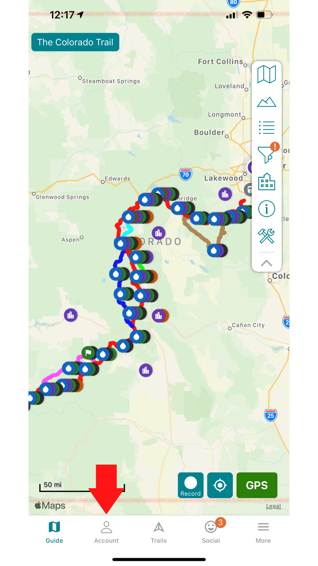 a screen shot of the Guthook Guides app