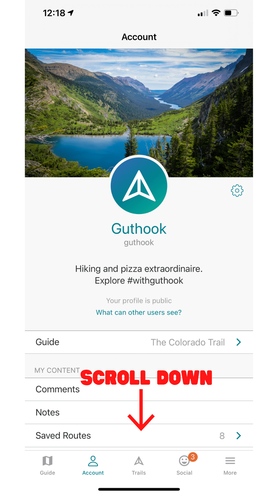 a screen shot of the Guthook Guides app