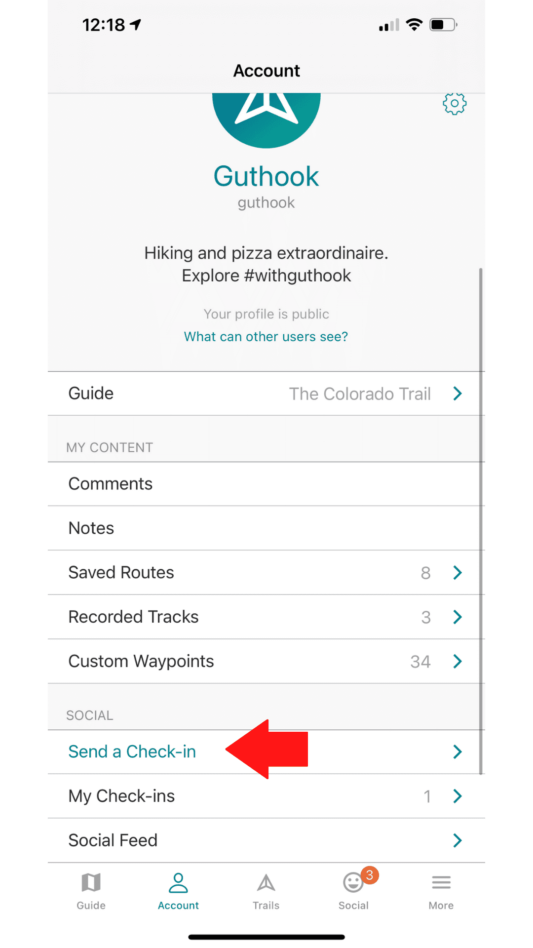 a screen shot of the Guthook Guides app
