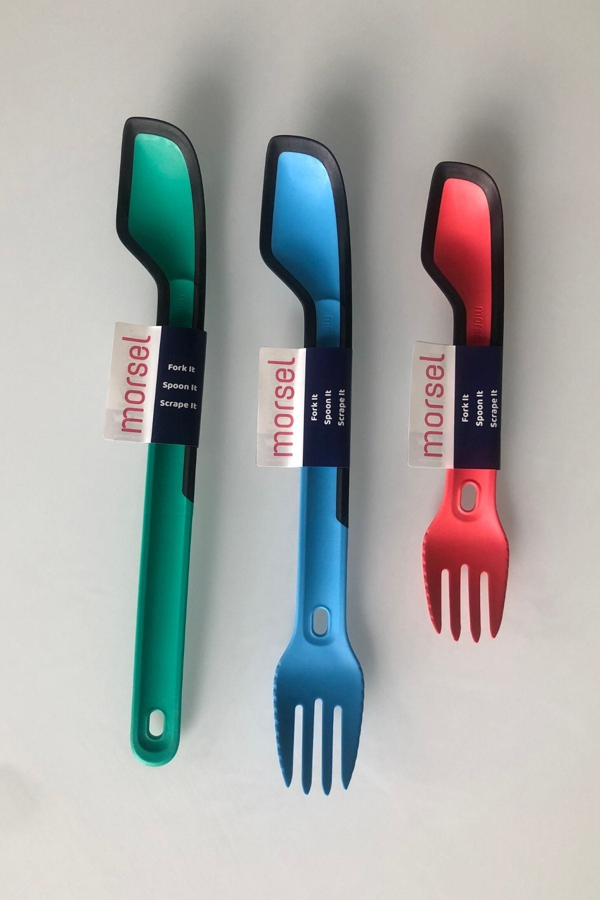 Three backpacking spoons and sporks.