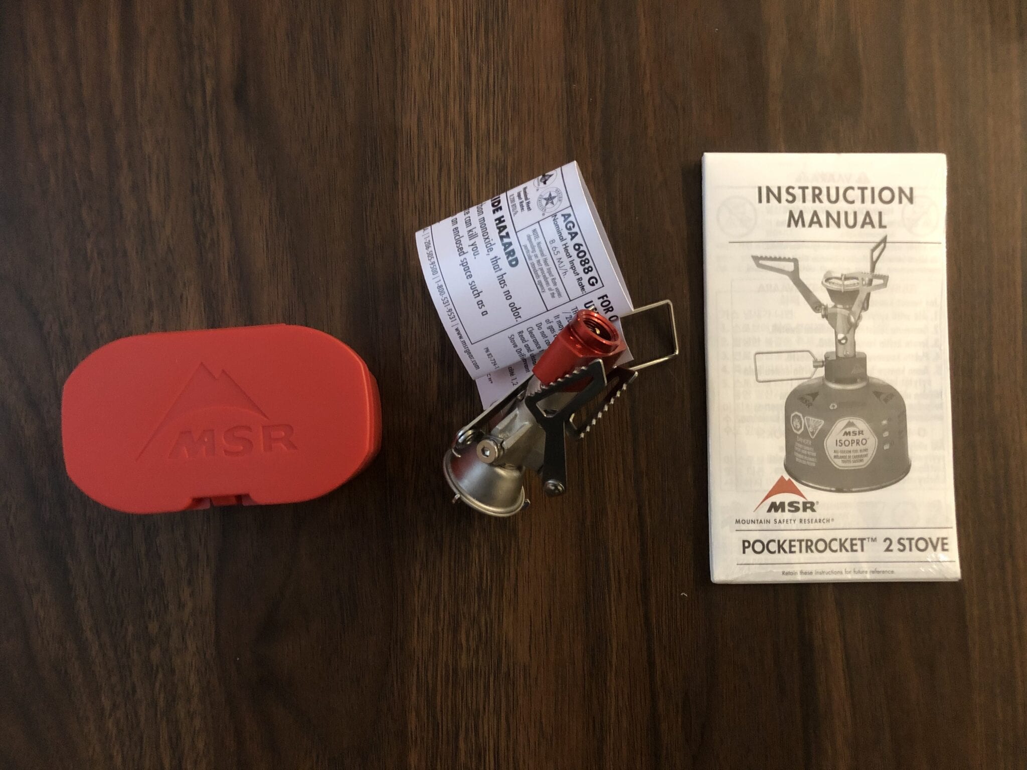 The MSR PocketRocket 2 with it's case and instructions.
