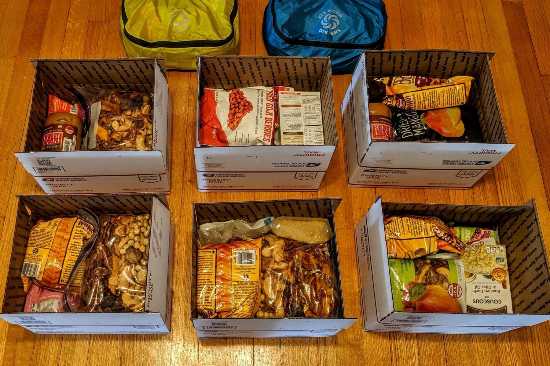6 resupply boxes with food