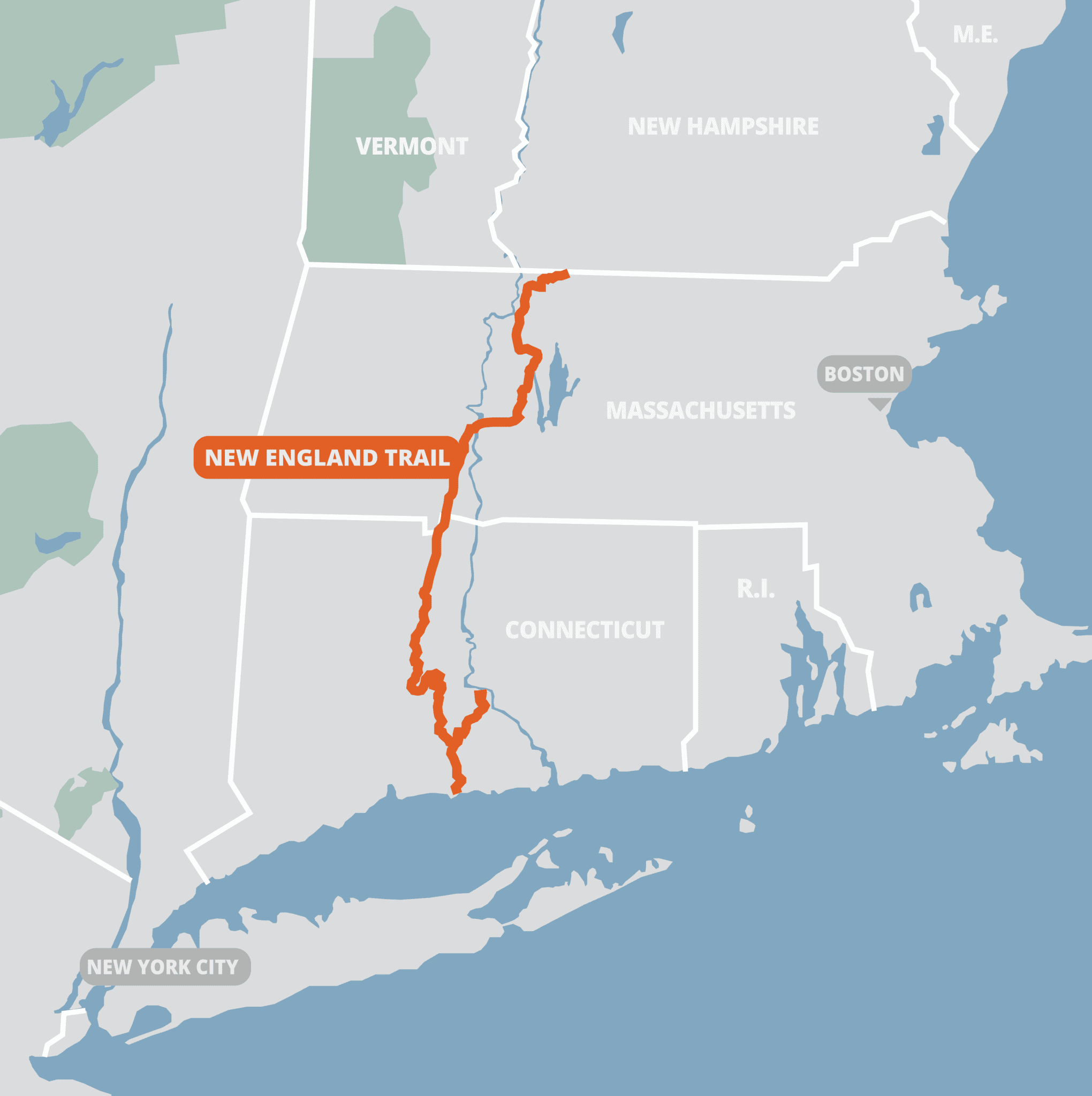 Map of the New England Trail NET