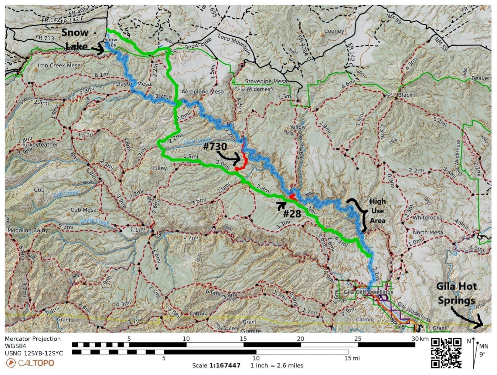 Map of Gila Wilderness on the Continental Divide Trail